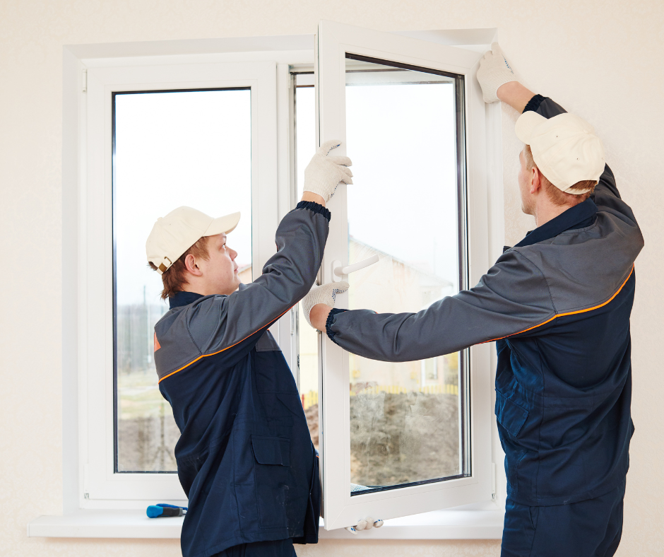 deux hommes qui installent une fenêtre