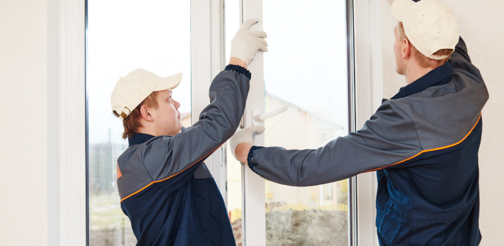 deux hommes qui installent une fenêtre